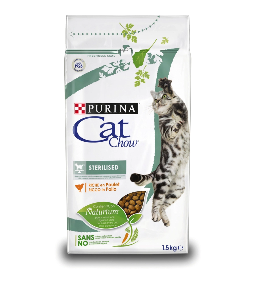 Crocchette per gatto adulto sterilizzato "cat chow"  al pollo, 1,5 kg - purina